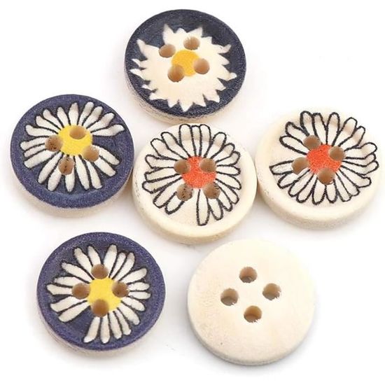 Lot De 100 Boutons En Bois De Noël (20mm) - Motifs Rennes, Flocons, Sapins - Pour Décoration, Scrapbooking, Couture, Cartes De Vœux - 8