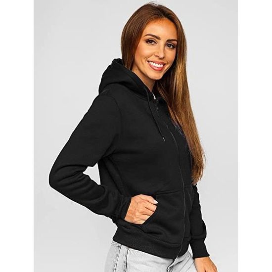 Femme Sweat Shirt a Capuche avec Fermeture Eclair Hoodie Sweat Zippe Manches Longues Temps Libre Sport Fitness Outdoor Basic Casual Noir Cdiscount Pret a Porter