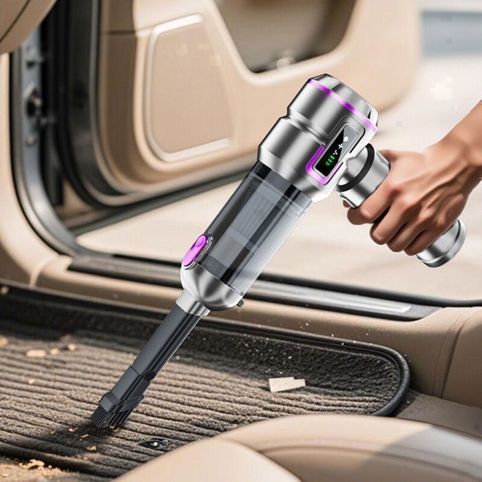 Aspirateur à Main Sans Fil 21000Pa 4-en-1 – Mini Aspirateur Voiture Puissant 120W Moteur Sans Balais – Argenté Avec Accessoires Multi-Brosses