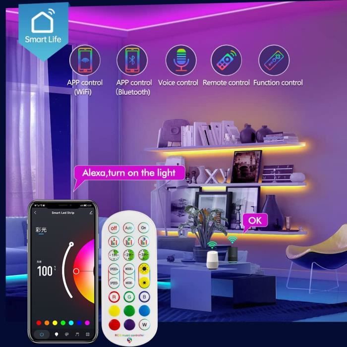 Néon Ruban LED - RGBIC - 5M - Multicolore - Étanche IP67 - Contrôle ...