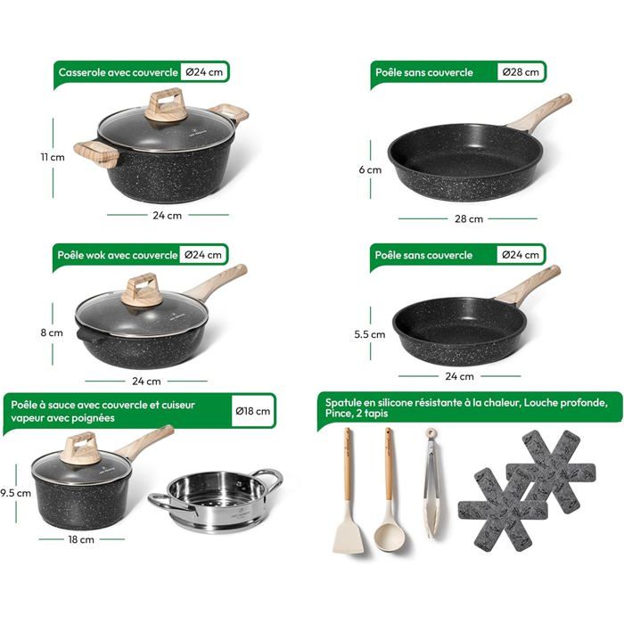 Ensemble Casseroles 6 Pièces Acier Inoxydable - Compatible Induction, Gaz, électrique, Avec Couvercles Verre, 1.9L à 3.5L - 8