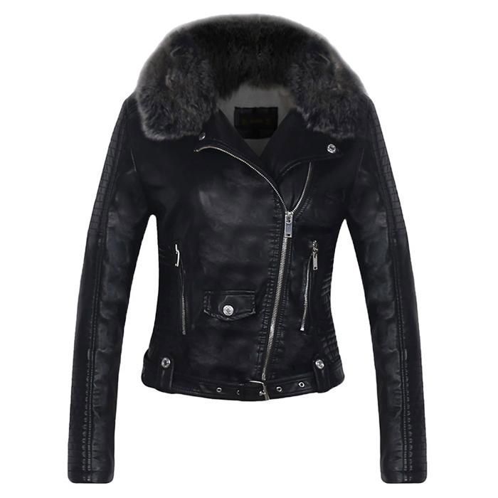 Veste Simili Cuir Perfecto Cuir Fourrure Femme Cuir Doudoune Noire - Main Image
