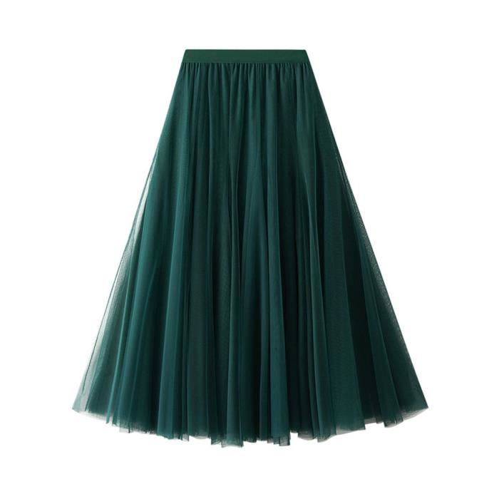 Femme Jupe Mi longue Fluide Vintage Chic Taille Haute Petticoat Jupe Fee A line Jupe Longue Plisse Jupe evasee unie DVert Dvert Cdiscount Pret a Porter