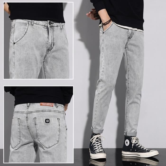 Pantalon en Jean Homme Slim Fit Stretch Gris Denim Coton Printemps Ete Gris