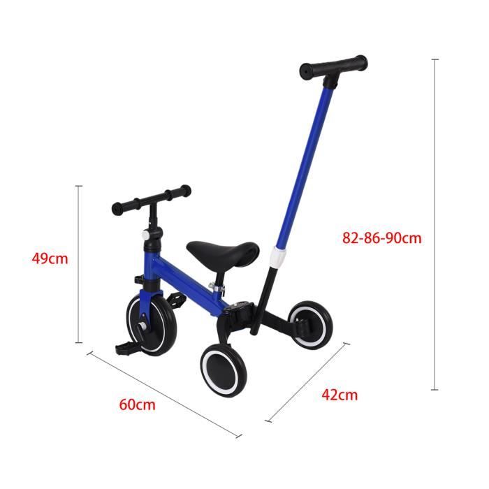 HOMCOM Tricycle 6 en 1 pour enfants, poignée de poussée, siège réversible, panier, auvent