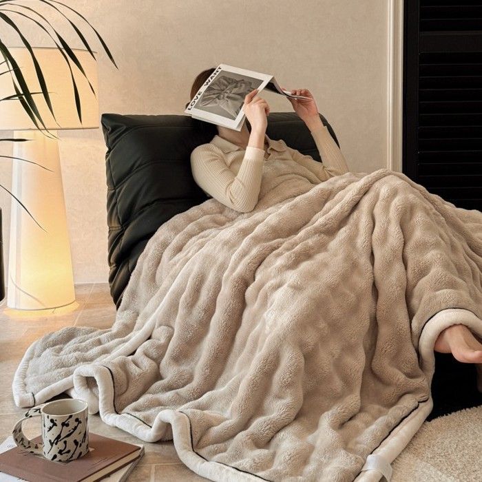 Couverture Polaire Épaisse Bulle Imitation Fourrure de Lapin