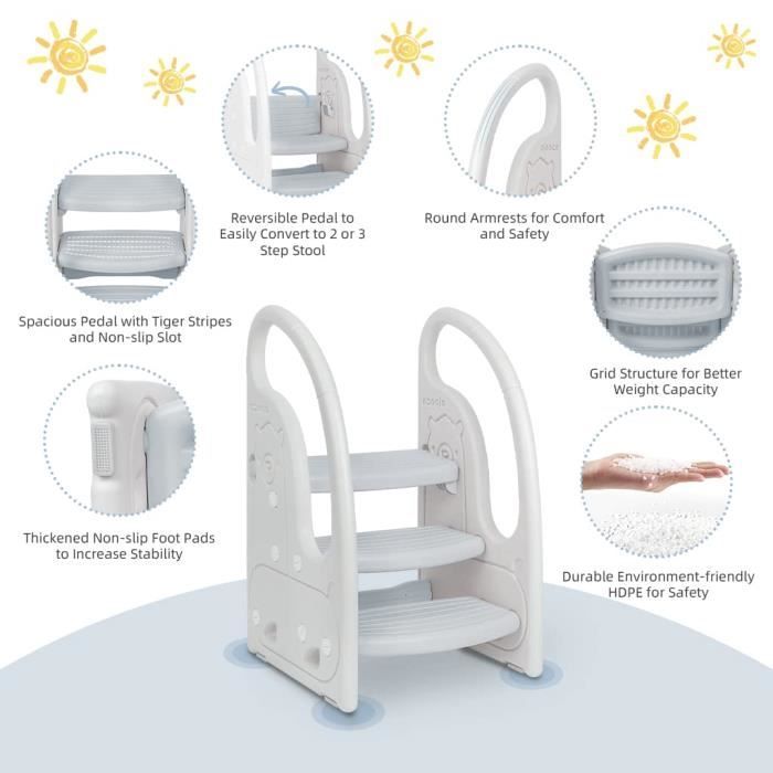 Marchepied Pliable en Bois Massif pour Enfants, Tabouret Portable pour Cuisine, Chambre, Salle de Bain et Camping - Maison
