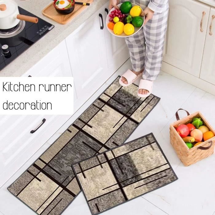 TAPISO Antidérapant Tapis Couloir Long Tapis au Mètre Tapis de Passage Poils Ras Tapis Entrée Cuisine Évier Chambre Escaliers Moderne Beige Marron Floral Bordé Résistant 100 x 360 cm