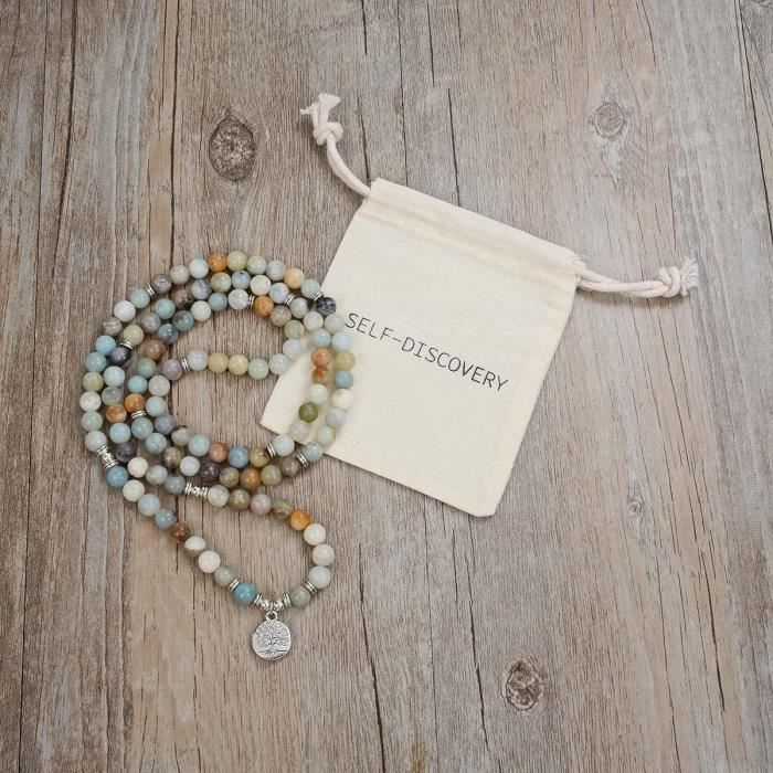 Collier Mala En Rhodochrosite – 108 Perles Rondes Avec Bracelet De Méditation – Cadeau Spirituel Et élégant
