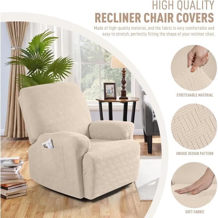 Housse De Fauteuil Relax Extensible 1 Place - Sans Accoudoirs, Taille L, Beige, Lavable - 5