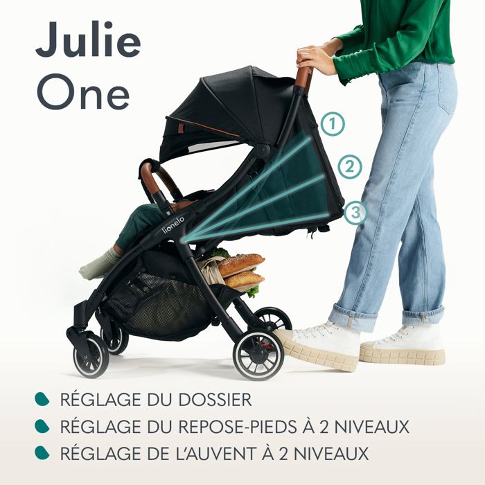 Poussette bebe compacte LIONELO Julie One Poussette canne jusuq a 22 Kg Legere pliable Noir Rose Gold