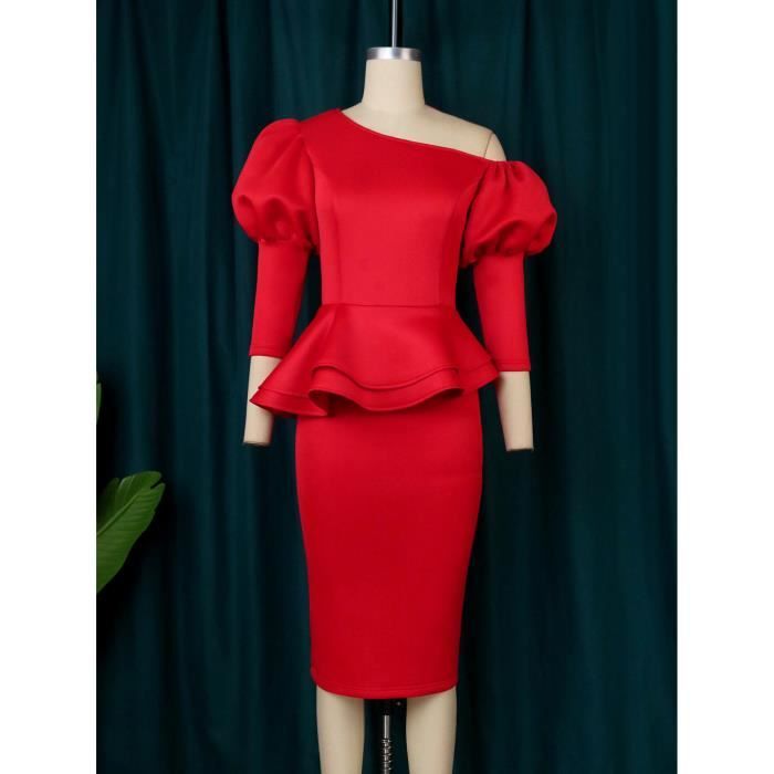 ONTINVA Robe peplum rouge a volants grande taille 4XL manches bouffantes 3 4 garniture de Noel soiree anniversaire 1.5mmx11379m Blanc Cdiscount Pret a Porter