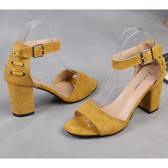 Sandales a talon carre Jaune Jaune Cdiscount Chaussures