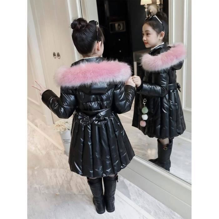 Fille Doudoune Brillante Hiver Enfant Manteau Mi Long avec Capuche