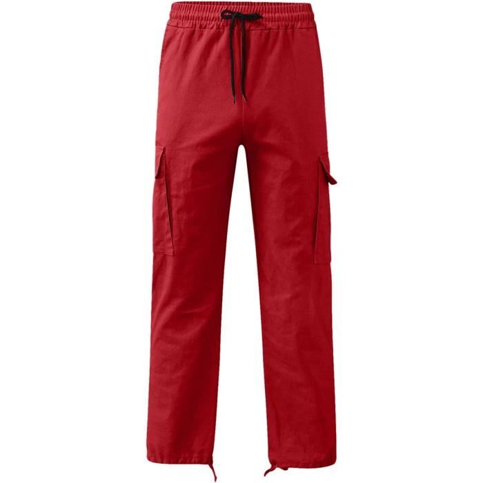 Pantalon cargo de travail pour homme avec ourlet ouvert pantalon jogging leger et elastique pantalon cargo classique Rouge Cdiscount Pret a Porter