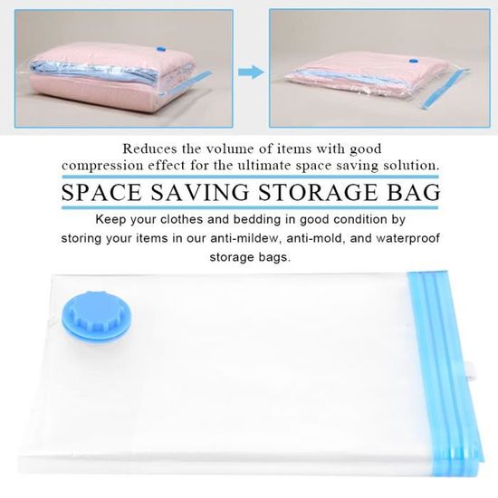 iNeibo Sac Rangement Vetement Sous Vide 10 Pochette Transparente à double glissière bleu Space saver bag