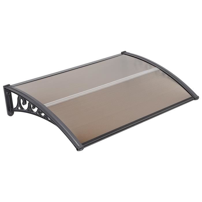Auvent De Porte Extérieur 150x100cm - Panneaux Polycarbonate Gris, Cadre Aluminium - Marquise Résistante Aux Intempéries Pour Entrée, Terrasse