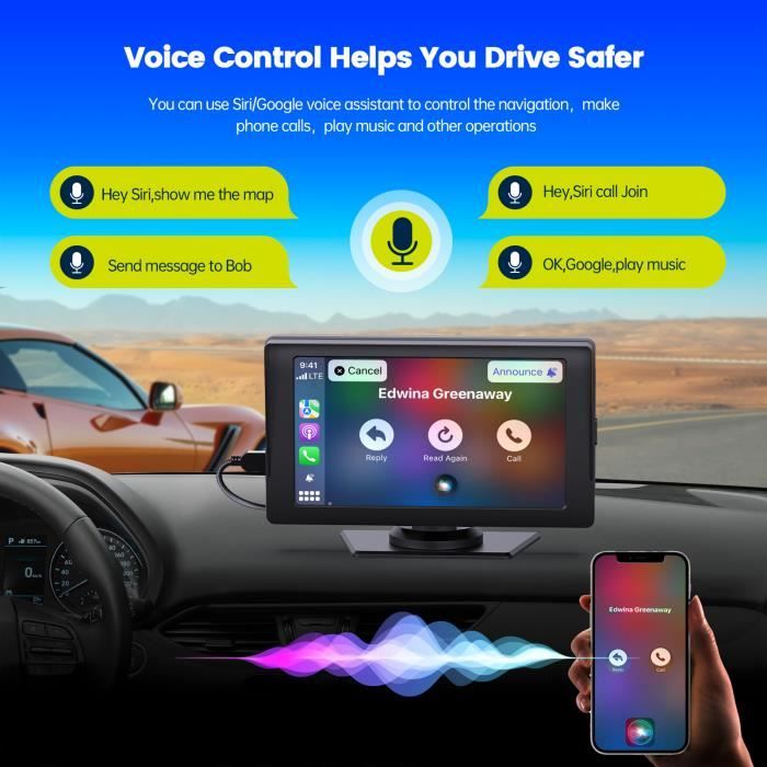 TOGUARD Autoradio CarPlay Android Auto,7 écran Tactile sans Fil