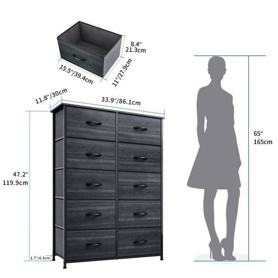 HAITRAL Schmale Kommode - 4 Schubladen, Schmaler Stoffschrank