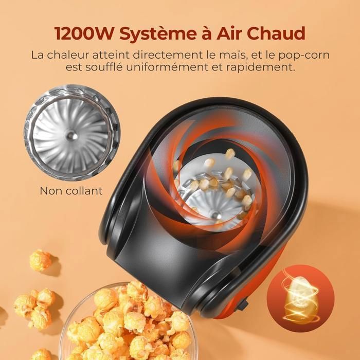 Machine à Pop-Corn à Air Chaud 900W - Sans Huile Ni Graisse, Popcorn Maison Sain Et Croustillant En 3 Minutes !