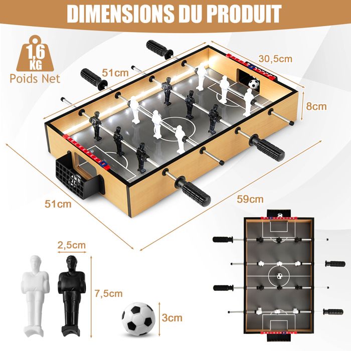 HOMASIS Home Baby-Foot avec lumières LED, Baby-Foot pour Enfants avec 2 balles, Baby-Foot pour Enfants à partir de 3 Ans, 59 x 51 x 8 cm HOMASIS Home Baby-Foot avec lumières LED, Baby-Foot pour Enfants avec 2 balles, Baby-Foot pour Enfants à partir de 3 Ans, 59 x 51 x 8 cm