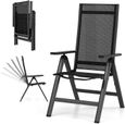 GOPLUS Chaise de Jardin Pliante-Dossier Réglable en 7 Positions-Accoudoirs-Légère/Portable-en Alliage d'Aluminium&Maille Noir-0
