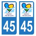 Lot 2 Autocollants Stickers plaque immatriculation voiture auto département 45 Loiret Logo Région Centre-Val de Loire-0
