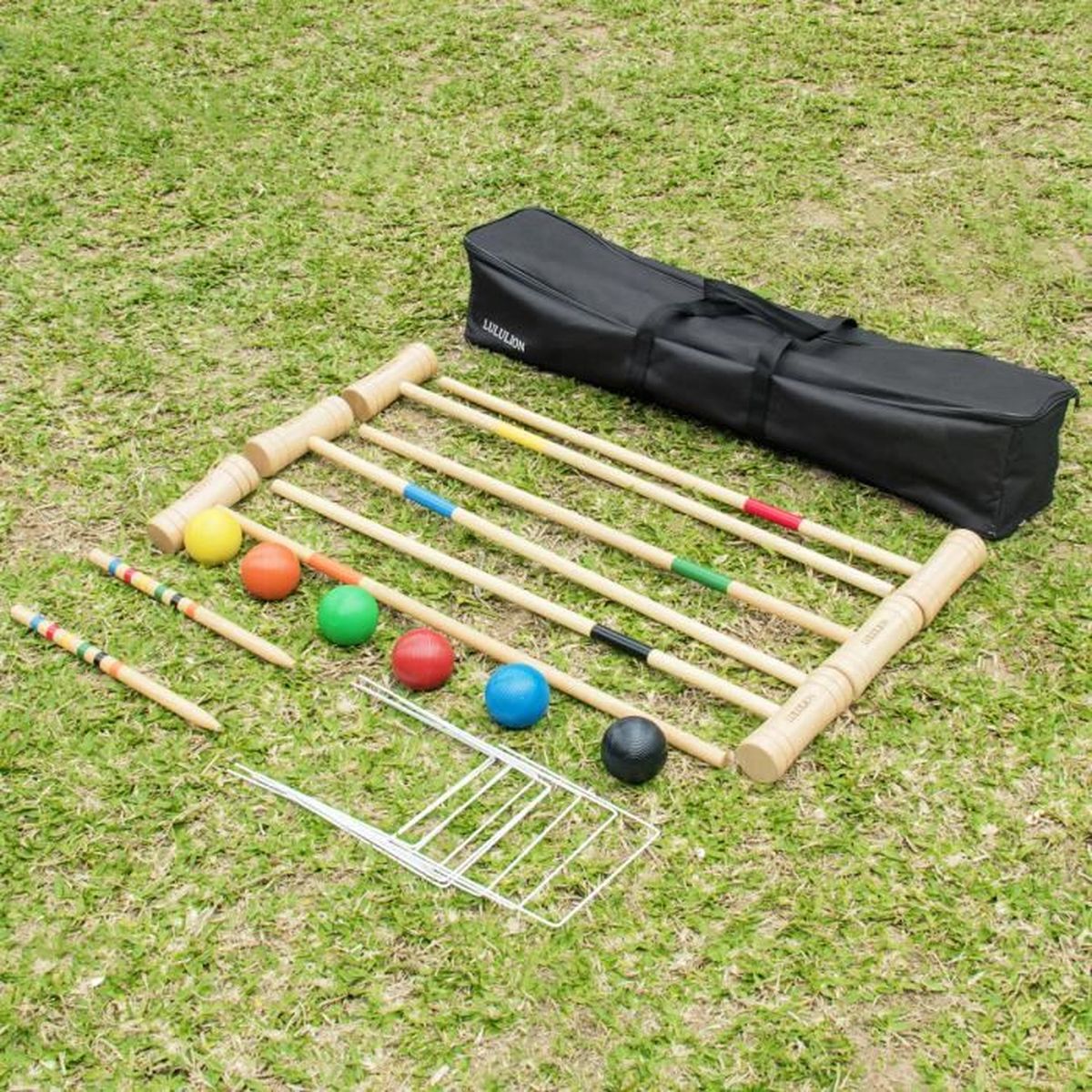 Croquet Gateball Jeu de croquet en bois LULULION 6 personnes poignée