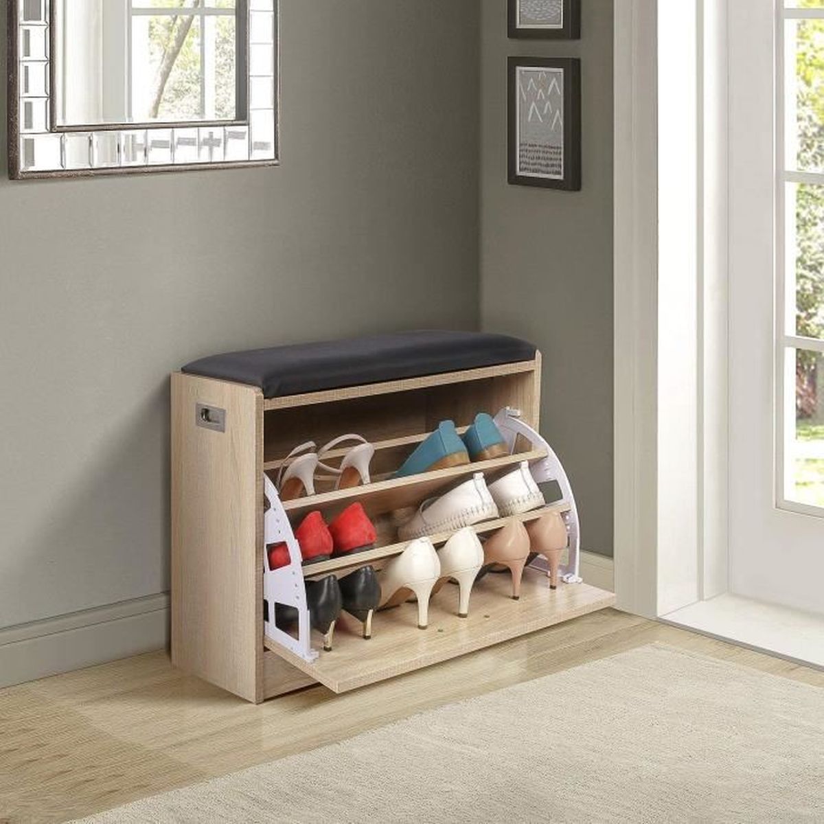 Homfa Etagere A Chaussures 3 Niveaux Meuble Banc De Rangement