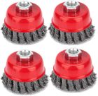 ZEMINPEOEL Lot de 4 brosses coniques, meuleuses, brosse métallique, brosse coupelle torsadée, brosses de ponçage, Ø 75 mm, M14*2