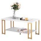 ALIGHTUP Table Basse, 100x51x46cm, Table de salon 2 niveaux en Imprimée Marbre rectangulaire, Doré
