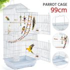 Yaheetech Cage à Oiseaux Blanc avec Poignée Volière Portable - 3 Jouets 4 Mangeoires 3 Perchoirs 1 Swing 46 x 35,5 x 99 cm