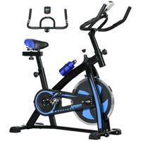 Vélo d'appartement Fitness - SPORTNOW - avec écran LCD multifonctions cardio-training selle et guidon réglables acier noir et bleu