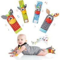 Hochet bébé, Bébé Poignet et Chaussettes Hochet, jouet eveil bebe montessori - Motif Animal Mignon Idéal Cadeau - 0 à 12 Mois