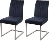 Chaises de salle à manger ydable - Lot de 2 - Tissu bleu - Acier inoxydable brossé