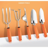 5pcs outils de plantation de jardin en acier inoxydable-Pelle Râteau Fourche-Orange