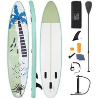COSTWAY Stand Up Paddle Board Gonflable 320x76x15CM Pagaie Réglable Accessoires Complets Sac Portable Aileron Central Cocotier
