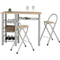 Ensemble STYLE avec table haute de bar mange-debout comptoir et 2 chaises/tabourets, en MDF chêne sonoma et structure en métal