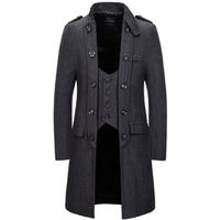Funmoon Caban homme printemps automne manteau long style trench-coat chaud veste slim fit casual veste mode élégant pardessus