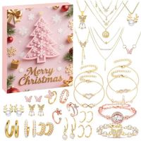 Calendrier De L'Avent 2024 Bijoux - 24 Surprises (Bracelets, Colliers, Boucles D'Oreilles...) - Or Rose & Argenté - Cadeau Fille/Ado