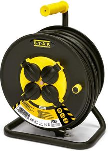 ENROULEUR ENROULEUR-Noir Noir Enrouleur de cable électrique professionnel, 4 prises et prise Schuko, H07RN-F3G2.5MM2, 25M, GS (TUV)- IP44.