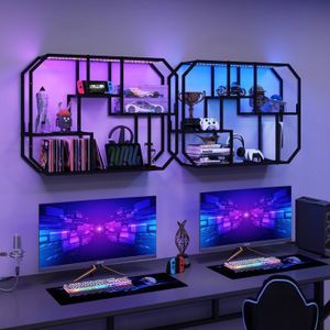 PULUOMIS Étagère Murale avec Éclairage LED RVB, 5 Niveaux de Rangement, Étagère Flottante pour Jeu, Salon, Cuisine, 85 cm