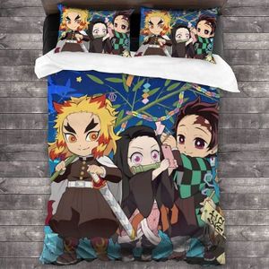Parure De Lit Demon Slayer 1 Personne - Housse De Couette 140x200 Cm + Taie D'oreiller, 100% Polyester, Lavable Machine