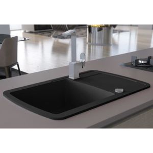 /Évier de Cuisine en Granit /à Encastrer Gen/ève 1 Bac avec un Petit /Égouttoir Beige et Antibact/érien Pour les Meubles /à Partir 45cm Inclus Siphon Automatique Gain de Place et Trop-Plein de Primagran