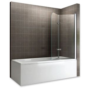 PORTE DE BAIGNOIRE Pare-baignoire rabattable en verre transparent 140x140 cm - SANIVERRE - BALY - 2 volets - épaisseur 6 mm