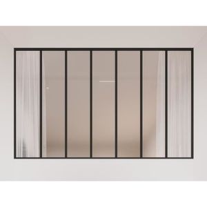 VERRIÈRE D'ATELIER Verrière atelier en aluminium verre dépoli  - 210 x 130 cm - Noir - BAYVIEW