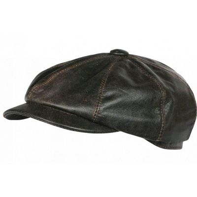-Nyls Création-Casquette Gavroche Cuir Marron Rétro Chic Newsboy Cockpit Aussie Apparel - M - Marron