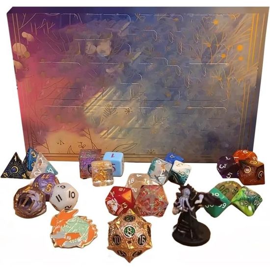 ZONEWD Dés Calendrier De L'avent 2023, Dés Jdr Calendrier De L'Avent 24 Pièces DND Dice Calendrier De L'avent Dés Polyédriques De Jeux Cadeau De Noël Pour Hommes Femmes Enfant (aléatoire