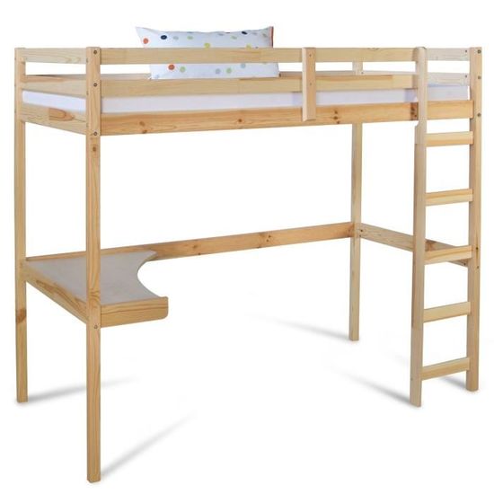 Lit Mezzanine Enfant 90x200 Cm Avec Armoire Et étagères - Bois Massif, échelle, Gain De Place (Gris)
