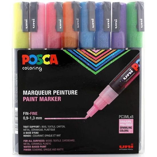 POSCA - Pointe Fine - Set 8 marqueurs  - Pailleté